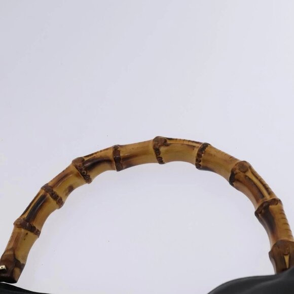 GUCCI Bamboo Hand Bag Leather 2way Black Gold - Picture 8 of 16